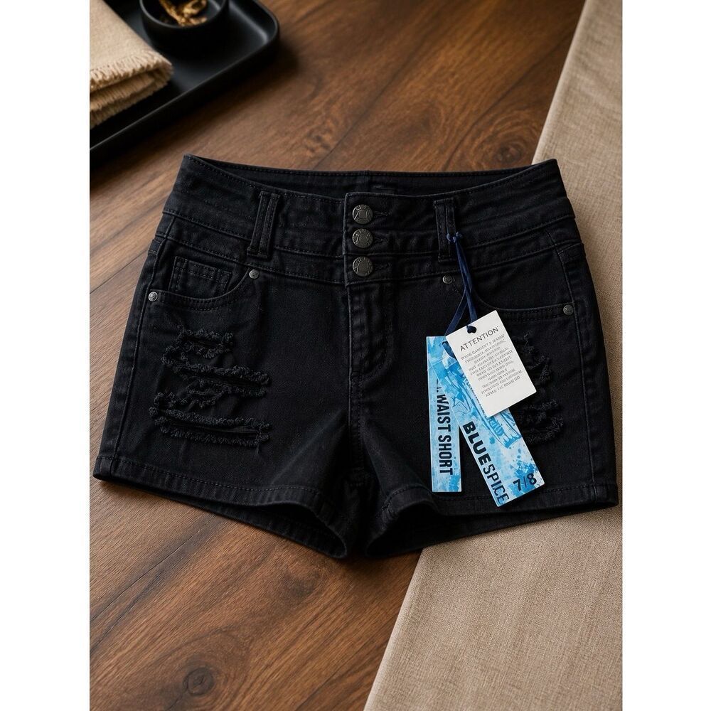Blue Spice Black Frayed Jean Shorts NWT Size 7/8